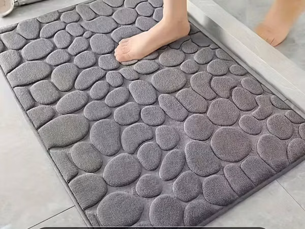 Hamam üçün daş naxışlı yumşaq ayaqaltı xalça - Rəng: tünd boz - Ölçü
