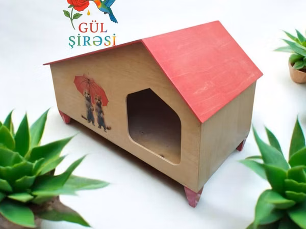 Taxta pişik evi – “Burada yerim rahatdır” yazılı - Material