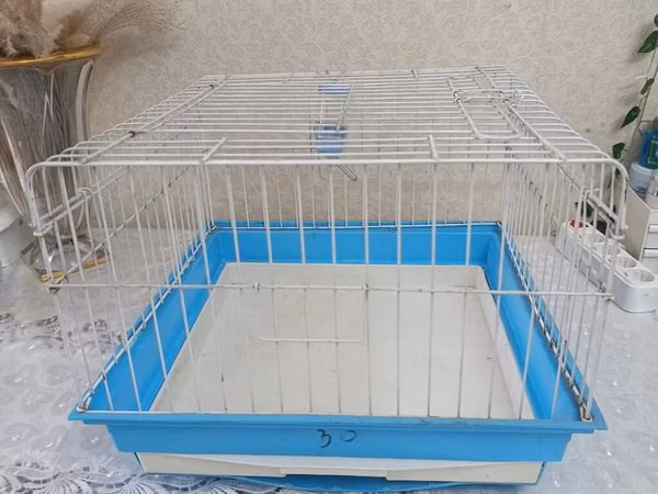 Dovşan qəfəsi – ağ metal karkaslı, mavi plastik altlıqlı model - Ölçü