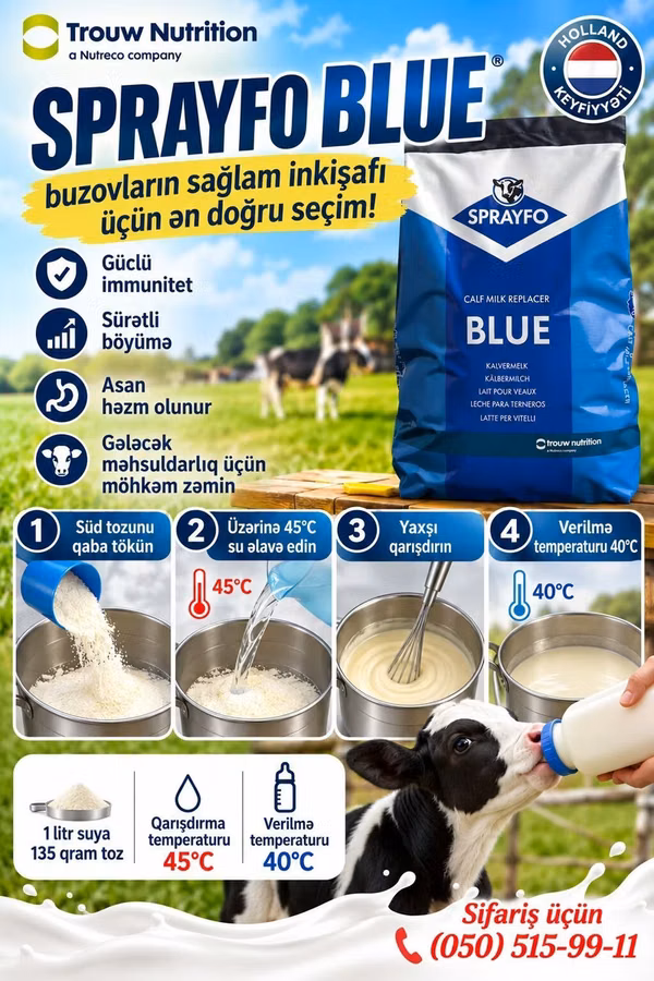 SPRAFYO BLUE – buzov süd əvəzedicisi/quru süd/buzov üçun quru