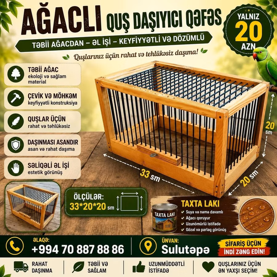 Daşıyıcı qəfəs Ağaclı quş daşıyıcı qəfəs – təbii ağacdan, əl işi -