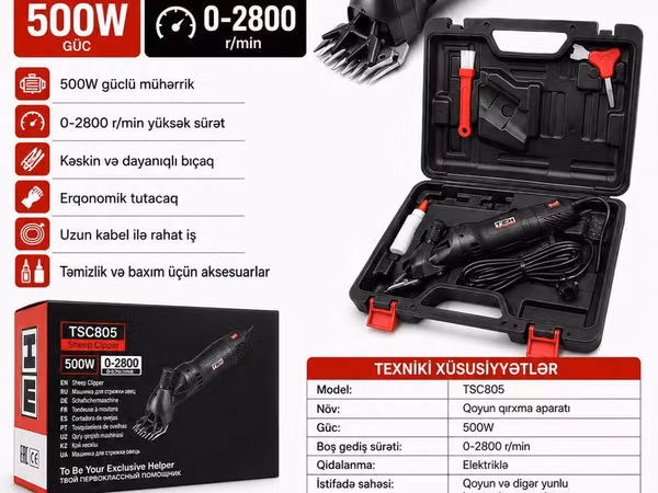 №: 8301 Məhsulun adı: Elektrikli tük qırxan maşını TEH TSC805, 500W