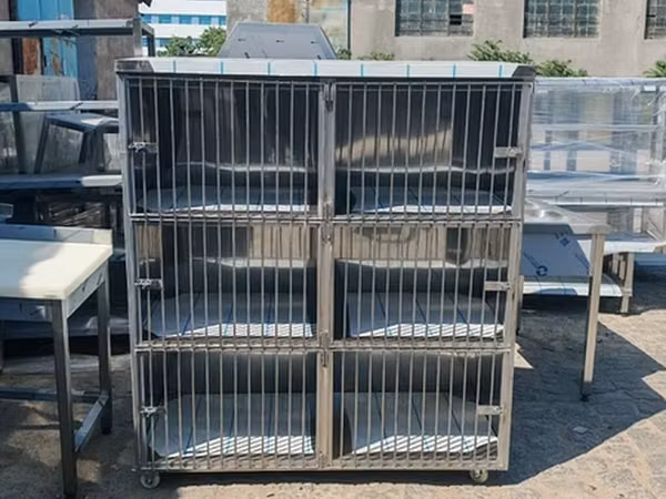 🐾 Paslanmaz Poladdan 6 Bölməli Baytarlıq Pişik Qəfəsi – Satışda!