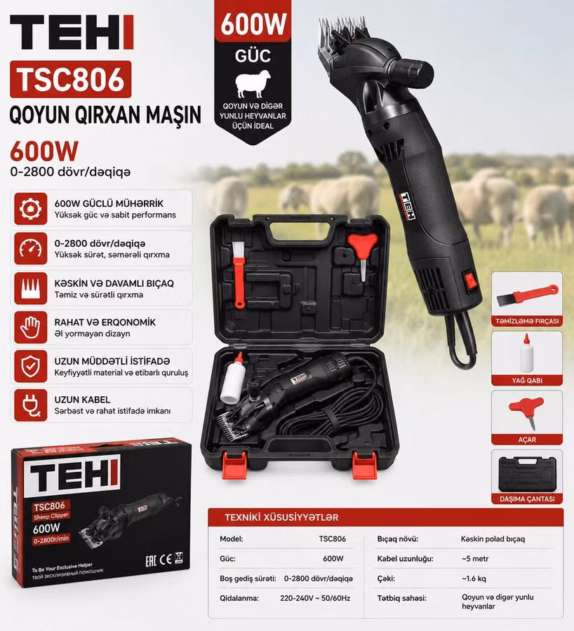 №: 8324 Məhsulun adı: Tük qırxan maşın TEH TSC806, qara, 600 Vt Brend