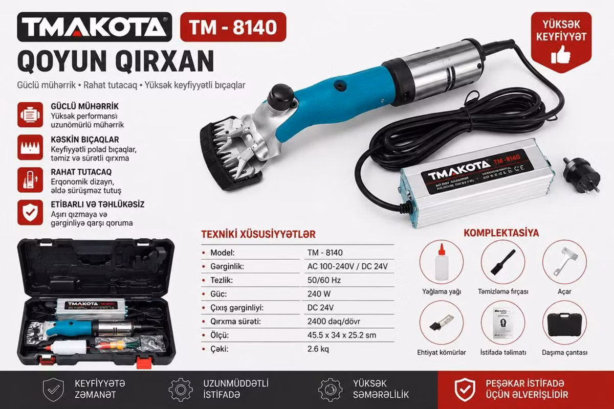 №: 8314 Məhsulun adı: Qoyunlar üçün tük qırxan maşın Tmakota TM-8140