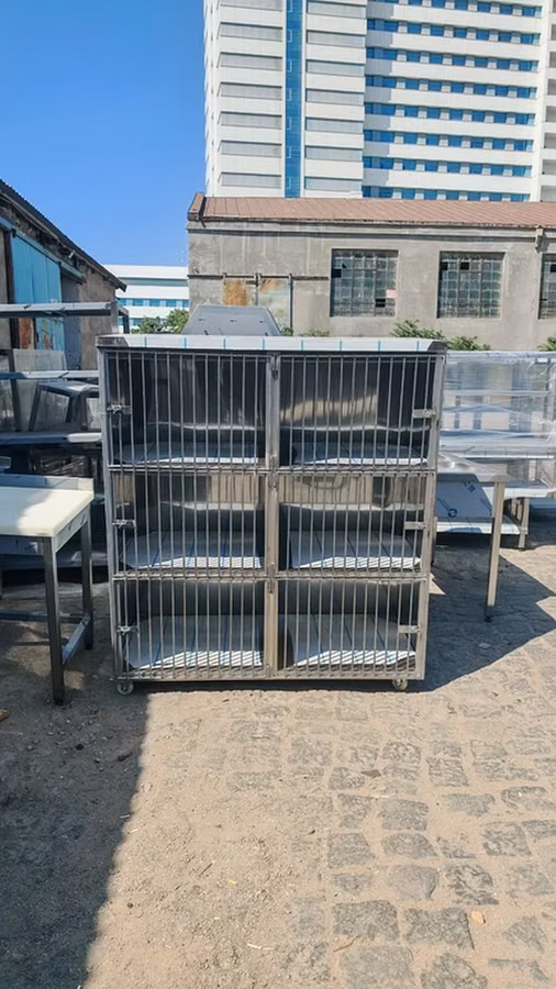 🐾 Paslanmaz Poladdan 6 Bölməli Baytarlıq Pişik Qəfəsi – Satışda!