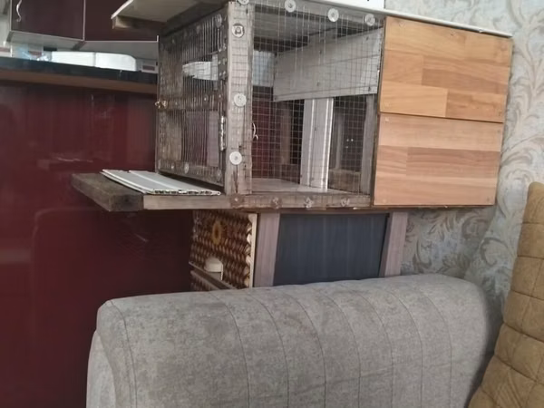 Quşlar üçün əl işi qəfəs - Material: taxta karkas və metal tor