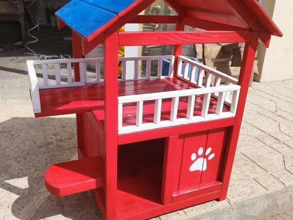 İki mərtəbəli taxta it/pişik evi - Material: tam ağac konstruksiya