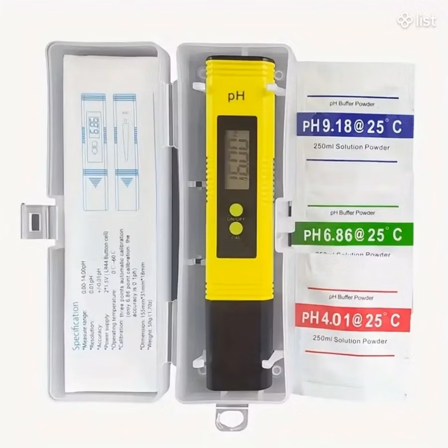 PH meter 0-14 ջրի թթվայնությունը ստուգող սարք կարգավորման փոշիները տուփի մեջ են
