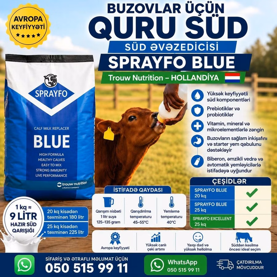 Buzovlar üçün quru süd / süd əvəzedicisi / buzov böyütmək üçün quru