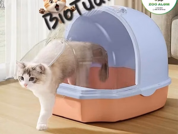 Pişiklər üçün qapalı BioTualet - Qapalı, şəffaf ön qapılı dizayn