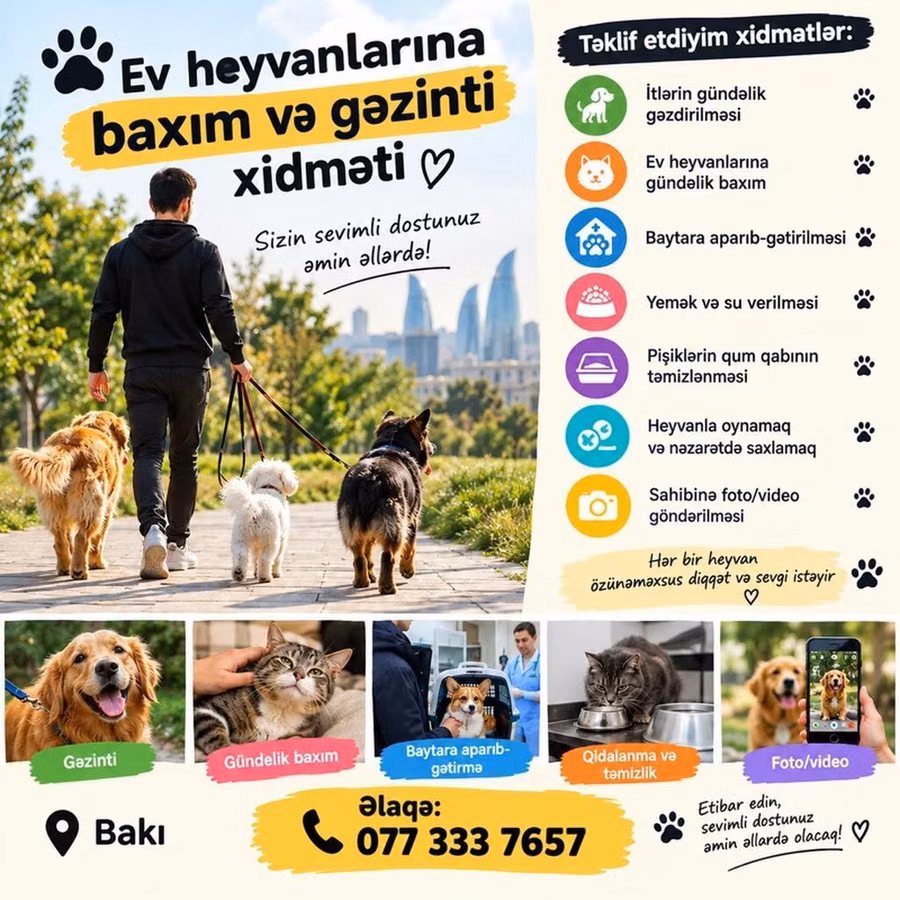 Ev heyvanlarına baxım və gəzinti xidməti – Bakı Xidmətlər: - İtlərin