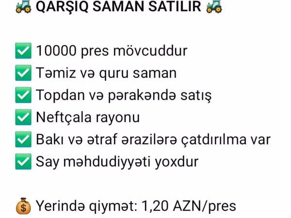 Saman presi satilir istenilen sayda var yeri de 1.2 baki ve baki