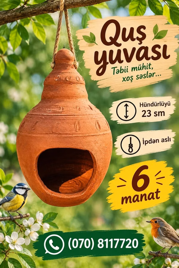 Quş yuvası – təbii mühit, xoş səslər - Material: gil/keramika
