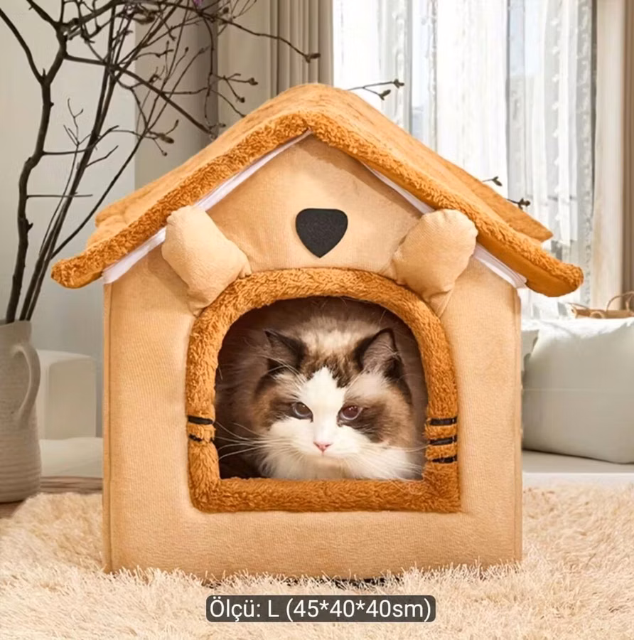 İsti və rahat pişik evi – qapalı “evcik” dizaynı - Material: yumşaq